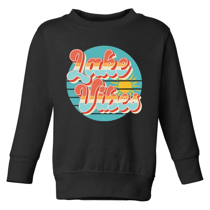 Retro Vintage Sunset Lake Vibes Summer Vacation Toddler Sweatshirt