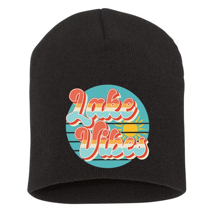 Retro Vintage Sunset Lake Vibes Summer Vacation Short Acrylic Beanie