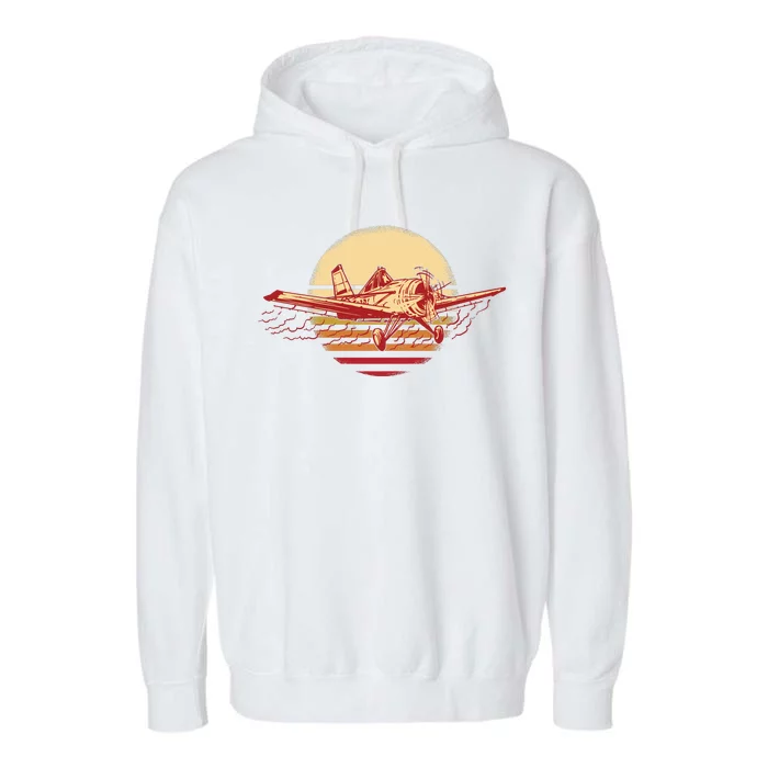 Retro Vintage Sunset Airplane Garment-Dyed Fleece Hoodie