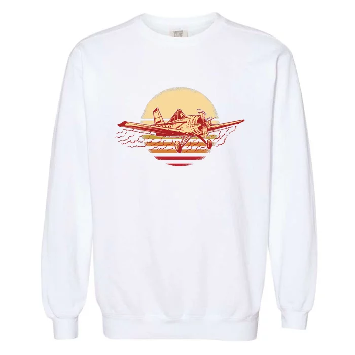 Retro Vintage Sunset Airplane Garment-Dyed Sweatshirt