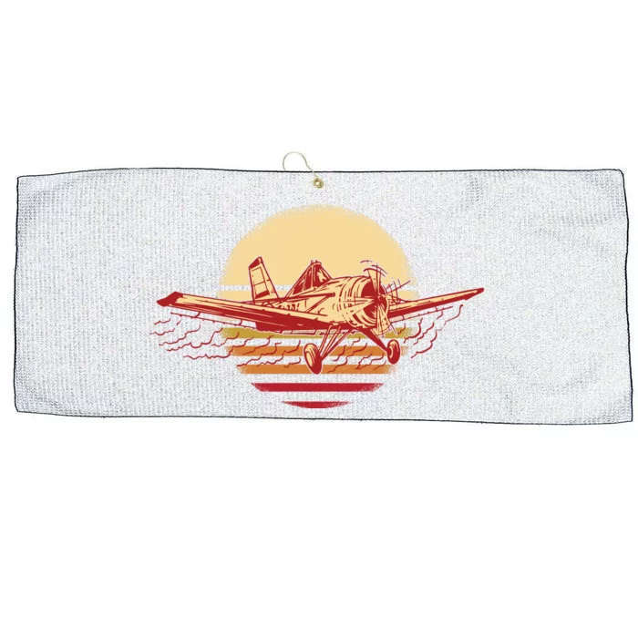 Retro Vintage Sunset Airplane Large Microfiber Waffle Golf Towel