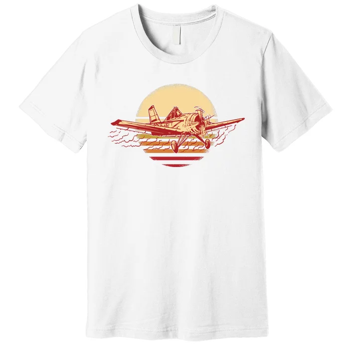 Retro Vintage Sunset Airplane Premium T-Shirt