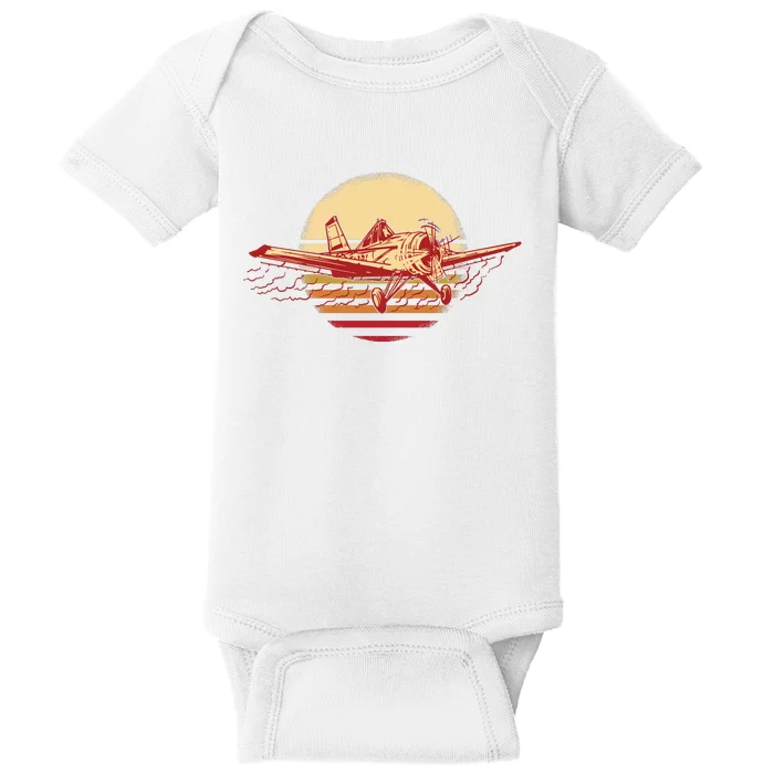 Retro Vintage Sunset Airplane Baby Bodysuit