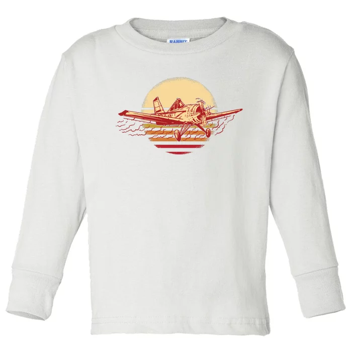 Retro Vintage Sunset Airplane Toddler Long Sleeve Shirt