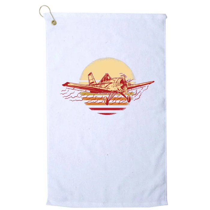 Retro Vintage Sunset Airplane Platinum Collection Golf Towel