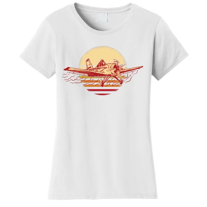 Retro Vintage Sunset Airplane Women's T-Shirt