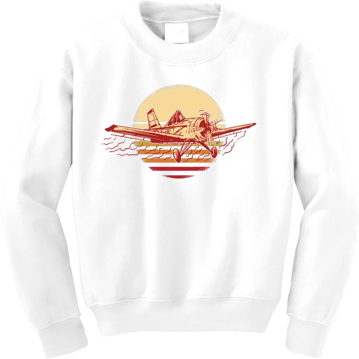 Retro Vintage Sunset Airplane Kids Sweatshirt