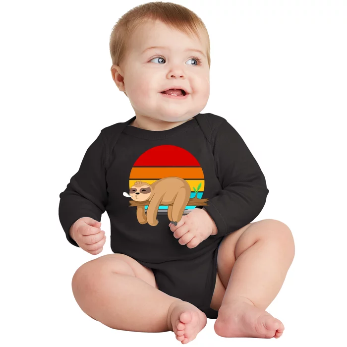 Retro Vintage Sloth Baby Long Sleeve Bodysuit