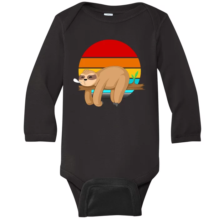 Retro Vintage Sloth Baby Long Sleeve Bodysuit