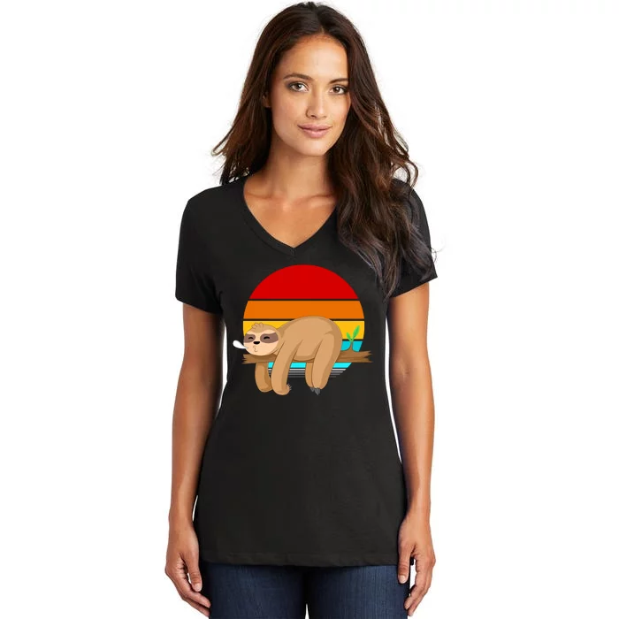 Retro Vintage Sloth Women's V-Neck T-Shirt