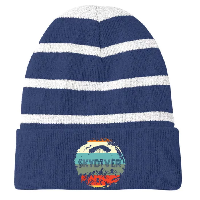 Retro Vintage Skydiver Skydiving Parachuting Skydive Gift Striped Beanie with Solid Band