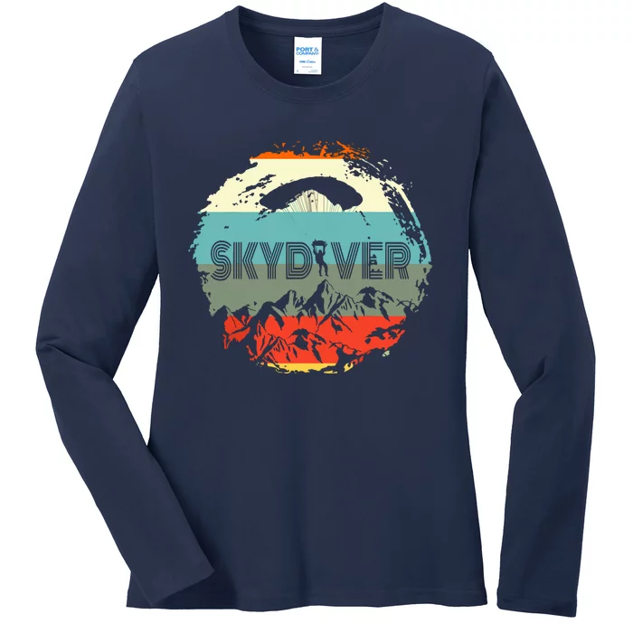 Retro Vintage Skydiver Skydiving Parachuting Skydive Gift Ladies Long Sleeve Shirt