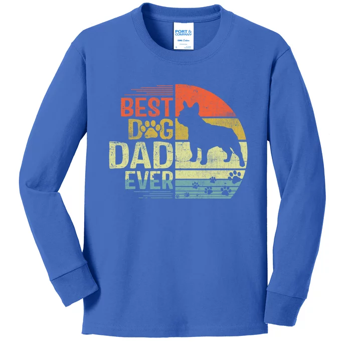 Retro Vintage Sunset Best French Bulldog Dog Dad Ever Gift Kids Long Sleeve Shirt