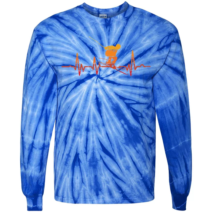 Retro Vintage Skiing Heartbeat Ski Lover Funny Skiers Funny Gift Tie-Dye Long Sleeve Shirt