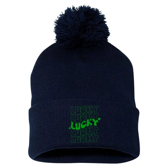 Retro Vintage St Patricks Day Lucky Pom Pom 12in Knit Beanie