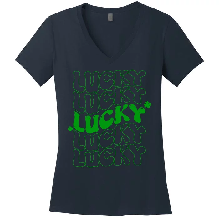 Retro Vintage St Patricks Day Lucky Women's V-Neck T-Shirt