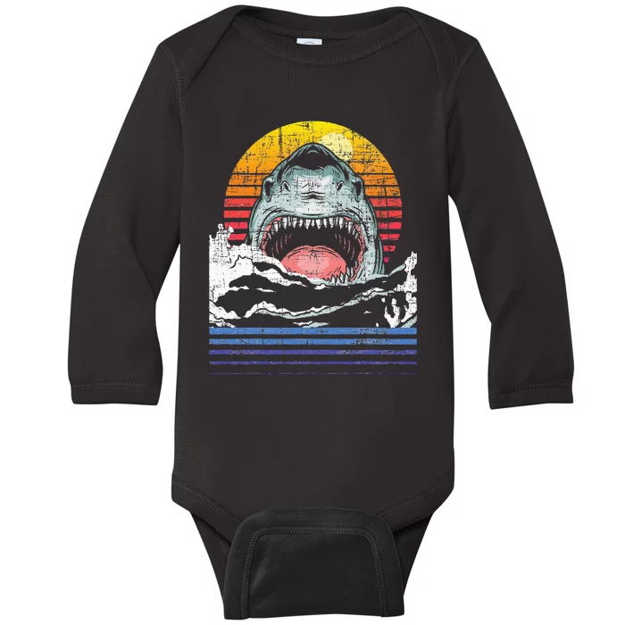 Retro Vintage Shark Marine Biologist Wildlife Shark Lovers Baby Long Sleeve Bodysuit