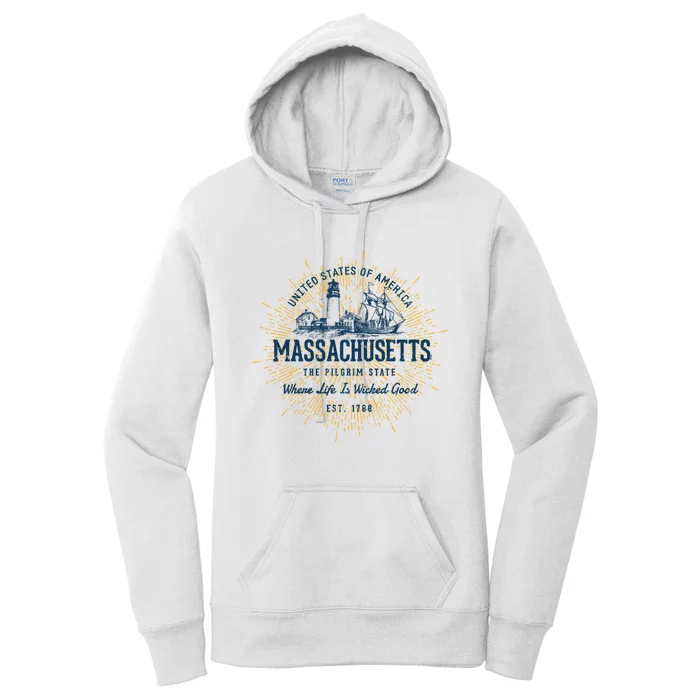 Retro Vintage State Of Massachusetts Women's Pullover Hoodie