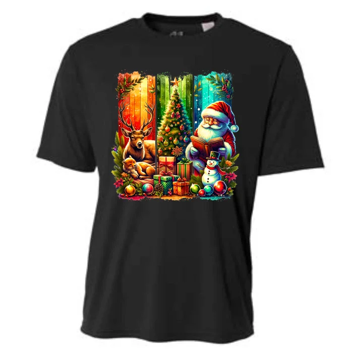 Retro Vintage Santa Christmas Cooling Performance Crew T-Shirt