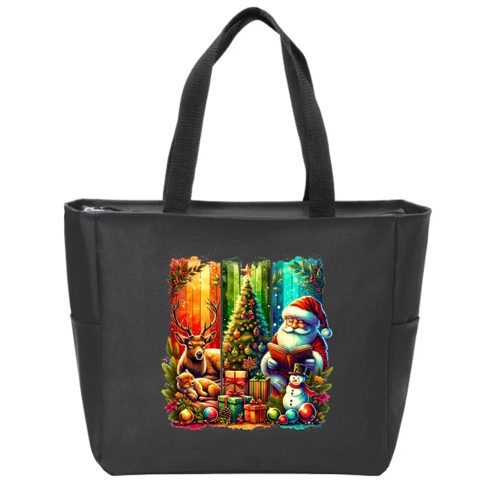 Retro Vintage Santa Christmas Zip Tote Bag