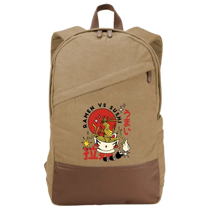 Ramen Vs Sushi Retro Japanese Food Cotton Canvas Backpack