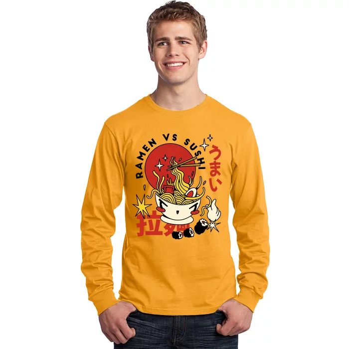 Ramen Vs Sushi Retro Japanese Food Long Sleeve Shirt