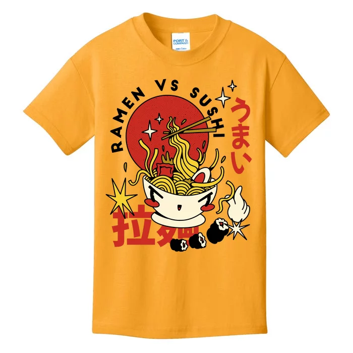 Ramen Vs Sushi Retro Japanese Food Kids T-Shirt