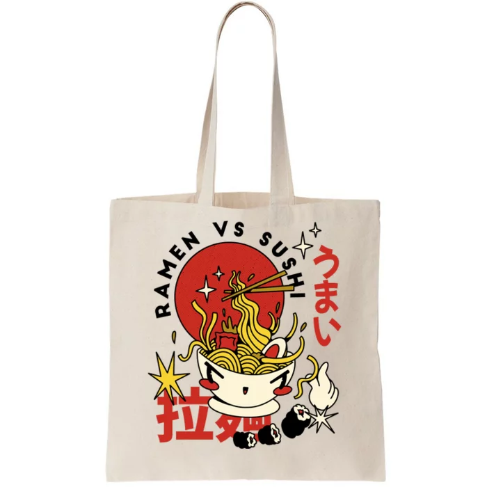 Ramen Vs Sushi Retro Japanese Food Tote Bag