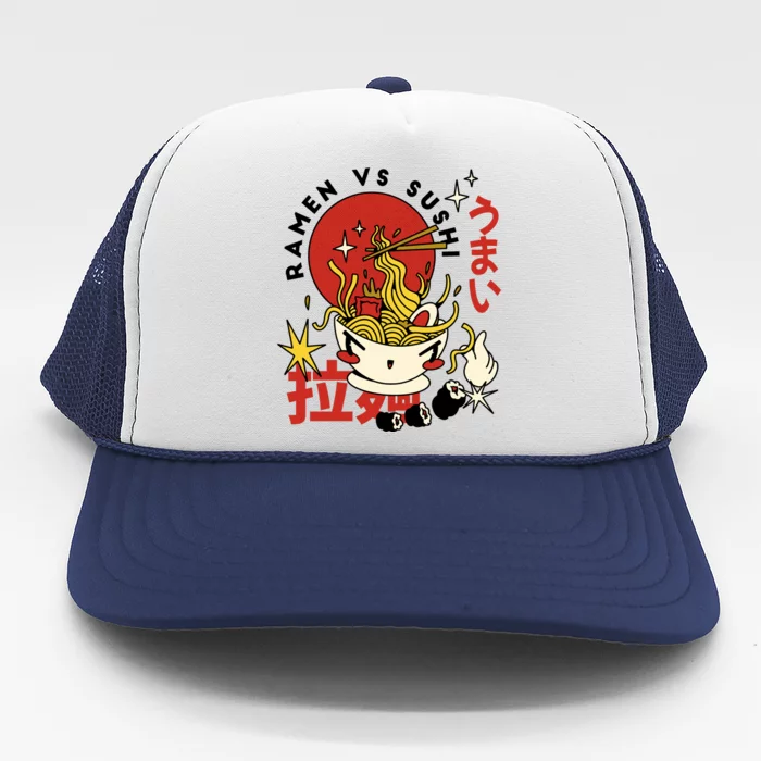 Ramen Vs Sushi Retro Japanese Food Trucker Hat