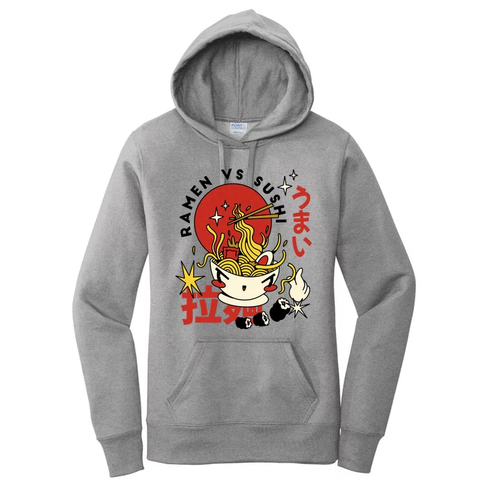 Ramen Vs Sushi Retro Japanese Food Women's Pullover Hoodie