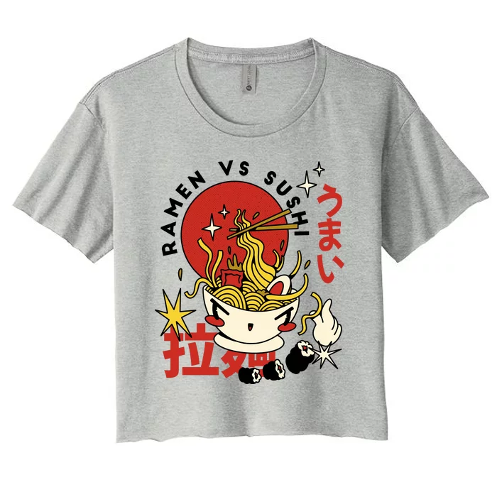 Ramen Vs Sushi Retro Japanese Food Women's Crop Top Tee