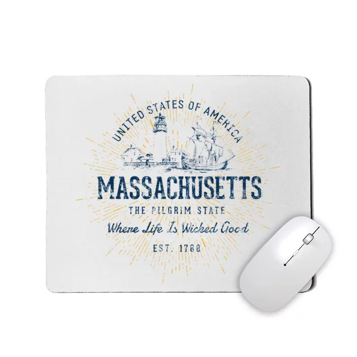 Retro Vintage State Of Massachusetts Mousepad