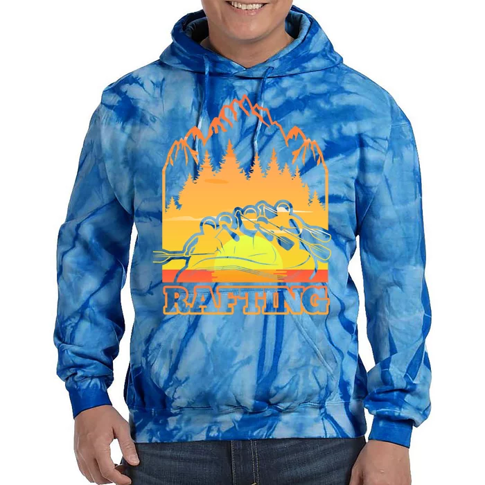 Retro Vintage Sunset Vibe River Rafting Paddle Rafting Funny Gift Tie Dye Hoodie