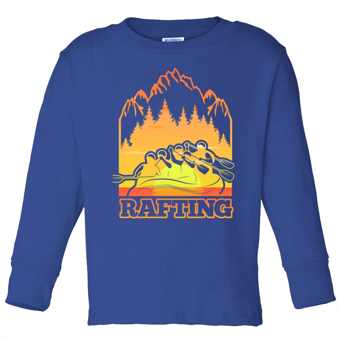 Retro Vintage Sunset Vibe River Rafting Paddle Rafting Funny Gift Toddler Long Sleeve Shirt