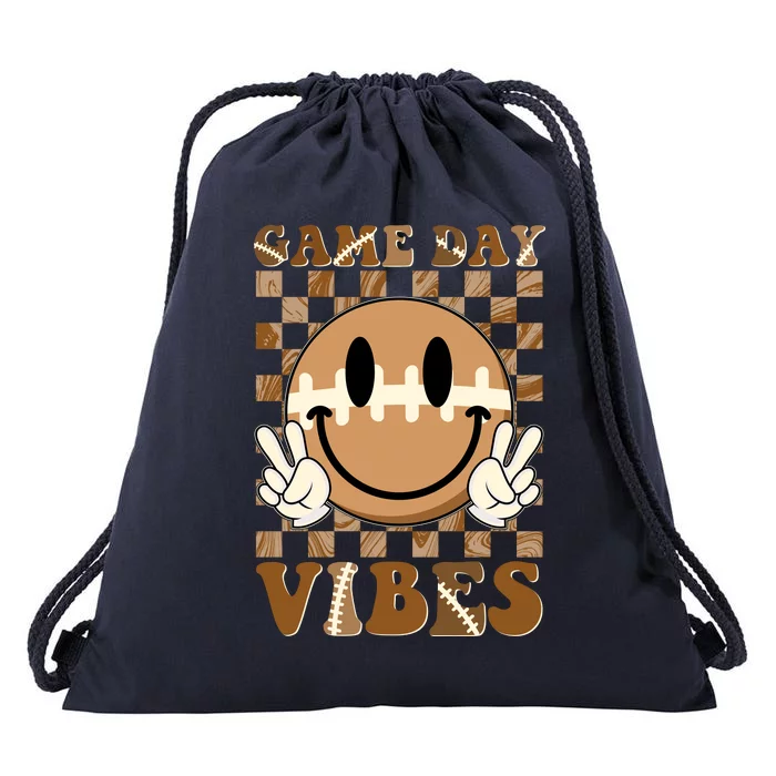 Retro Vintage Smiley Emoji Game Day Vibes Football Sports Fan Drawstring Bag