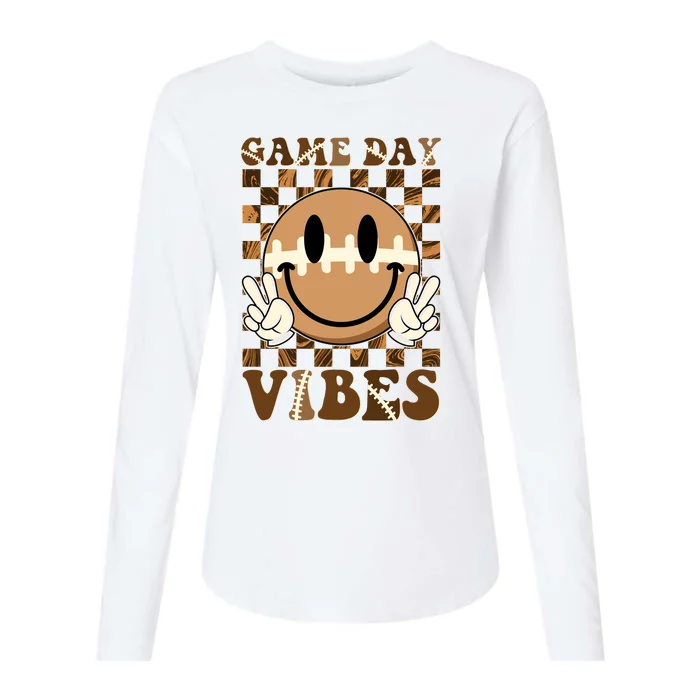 Retro Vintage Smiley Emoji Game Day Vibes Football Sports Fan Womens Cotton Relaxed Long Sleeve T-Shirt