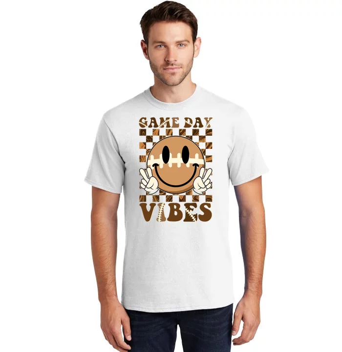 Retro Vintage Smiley Emoji Game Day Vibes Football Sports Fan Tall T-Shirt