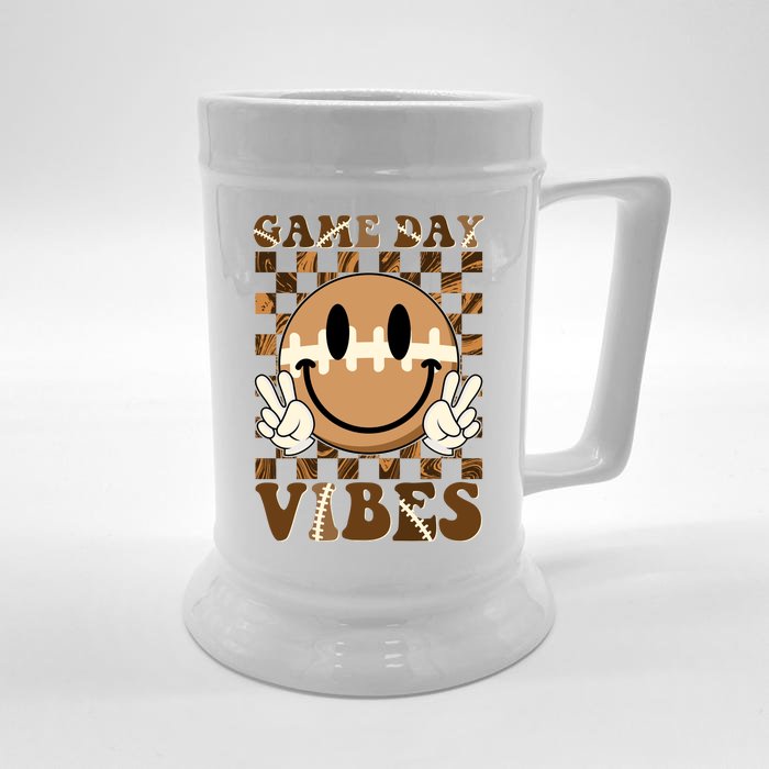 Retro Vintage Smiley Emoji Game Day Vibes Football Sports Fan Beer Stein