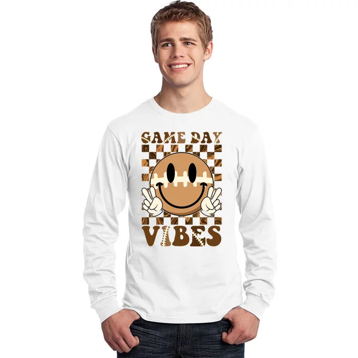 Retro Vintage Smiley Emoji Game Day Vibes Football Sports Fan Tall Long Sleeve T-Shirt