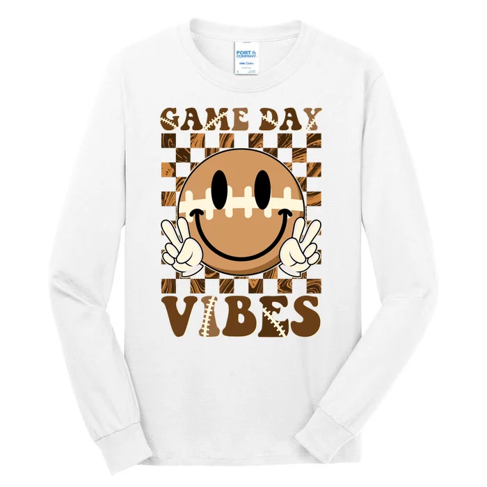 Retro Vintage Smiley Emoji Game Day Vibes Football Sports Fan Tall Long Sleeve T-Shirt