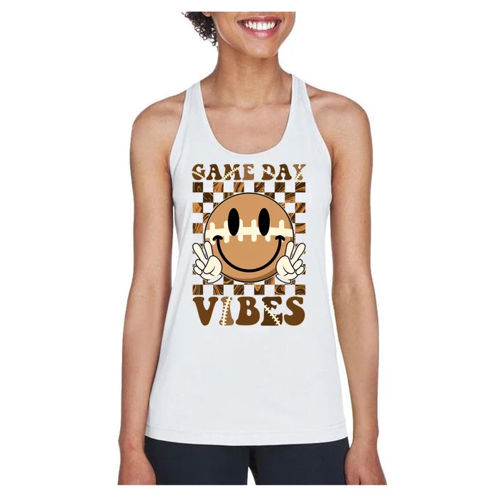 Retro Vintage Smiley Emoji Game Day Vibes Football Sports Fan Women's Racerback Tank