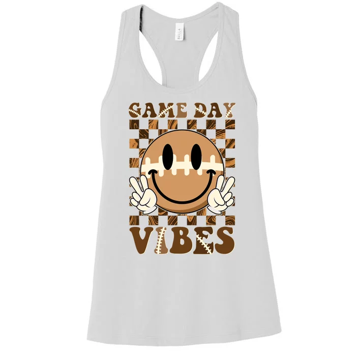 Retro Vintage Smiley Emoji Game Day Vibes Football Sports Fan Women's Racerback Tank