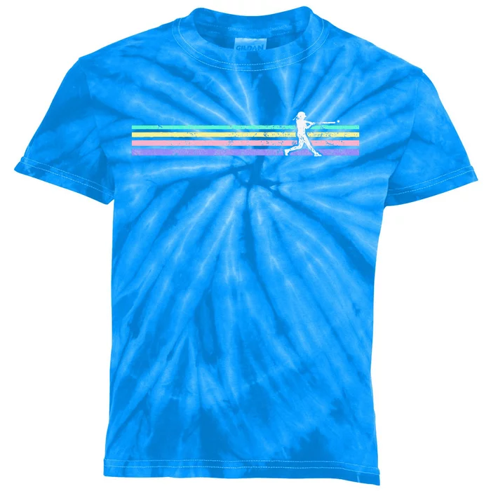 Retro Vintage Softball Batter Kids Tie-Dye T-Shirt