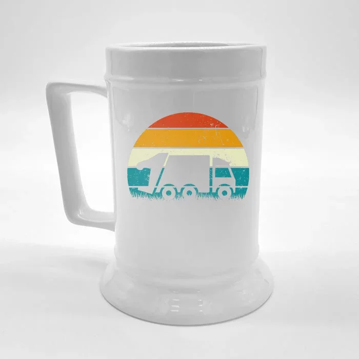 Retro Vintage Sunset Recycling Trash Kids Garbage Truck Gift Front & Back Beer Stein