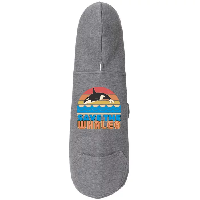 Retro Vintage Save The Whales Leaping Orca Killer Whale Doggie 3-End Fleece Hoodie