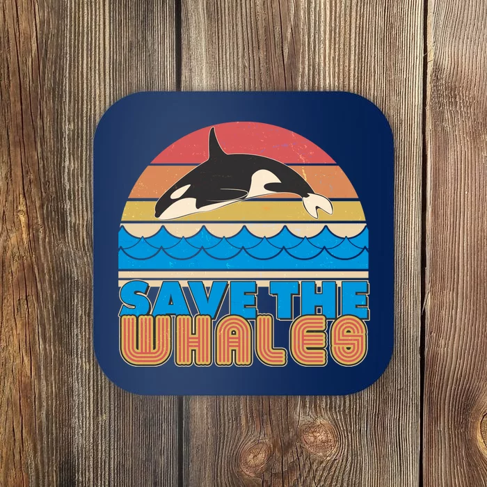 Retro Vintage Save The Whales Leaping Orca Killer Whale Coaster