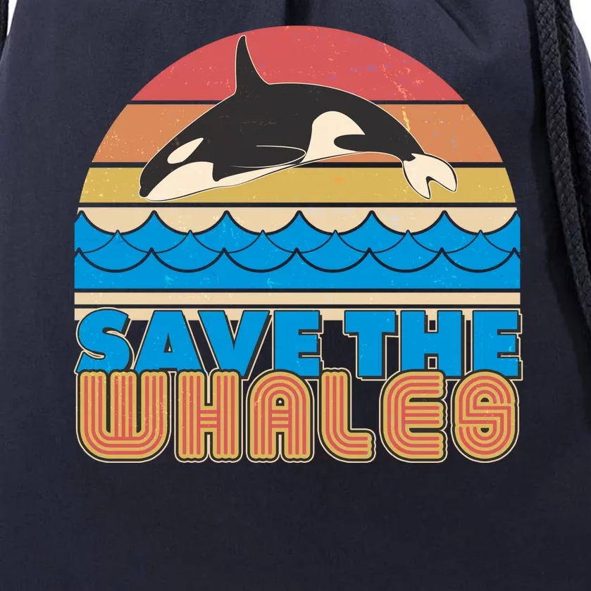 Retro Vintage Save The Whales Leaping Orca Killer Whale Drawstring Bag