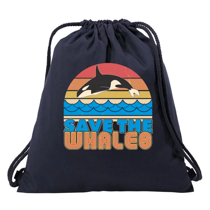 Retro Vintage Save The Whales Leaping Orca Killer Whale Drawstring Bag