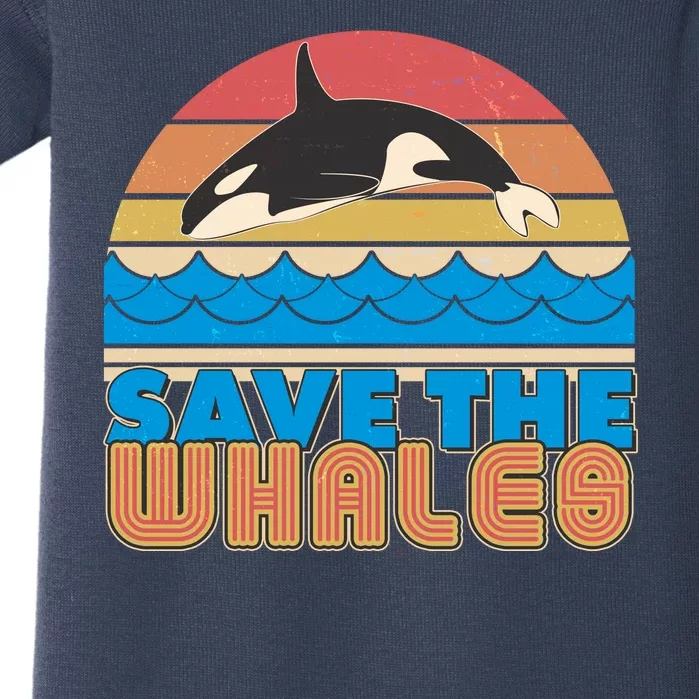 Retro Vintage Save The Whales Leaping Orca Killer Whale Baby Bodysuit