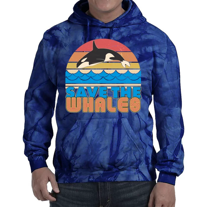 Retro Vintage Save The Whales Leaping Orca Killer Whale Tie Dye Hoodie